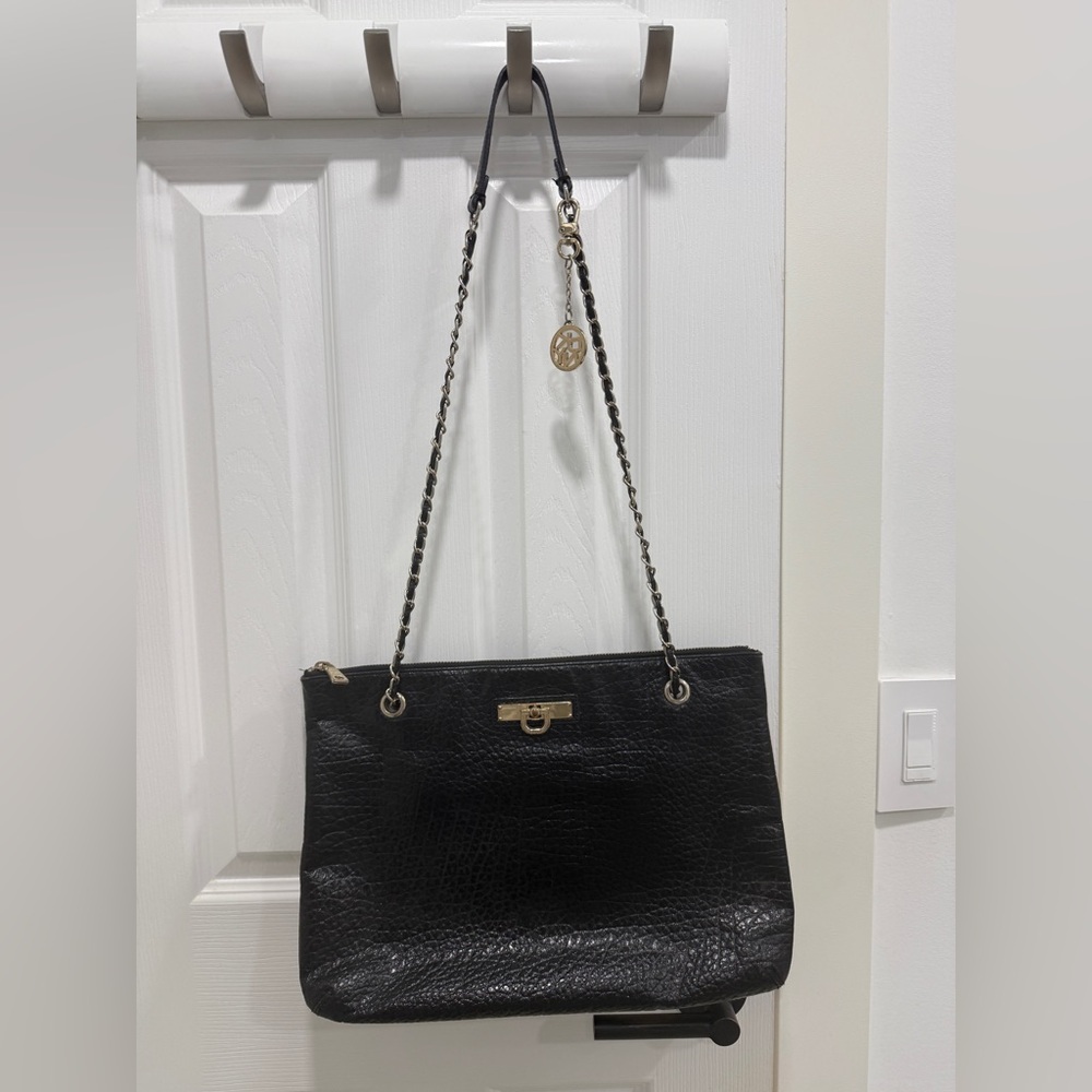 Dkny Black and Gold Shoulder Bag with Chain Strap